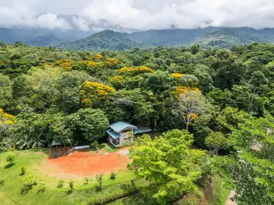 an aerial view of a house in the middle of a forest at New, Private River, Wifi, AC, King Bed, Jungle Shower in Ojochal