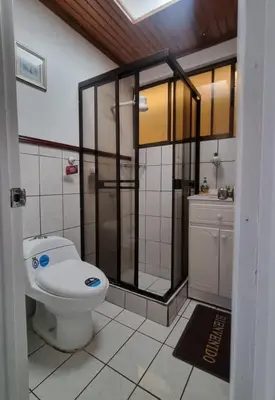 a bathroom with a toilet and a shower at Apartamento Adriana in Cartago