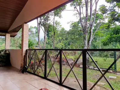 a balcony with a view of a forest at House in the Woods in Guápiles