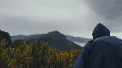 a person in a blue jacket looking at the mountains at Route to Cerro Urán - Chirripó in Rivas