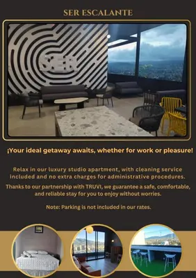 a flyer for a furniture store with a picture of a room at Chic Studio in Barrio Escalante in Tapantí