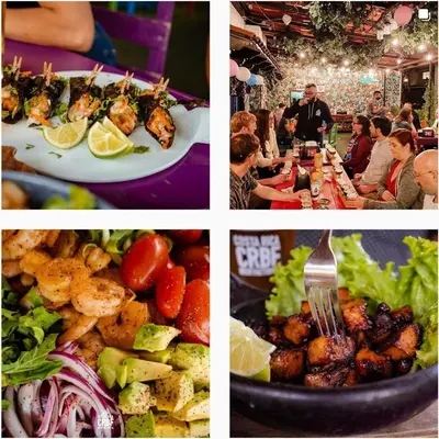 a collage of pictures of food and people at a restaurant at Vista Aqua Escalante in San José