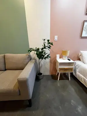 a living room with a couch and a table with a plant at Vista Aqua Escalante in San José