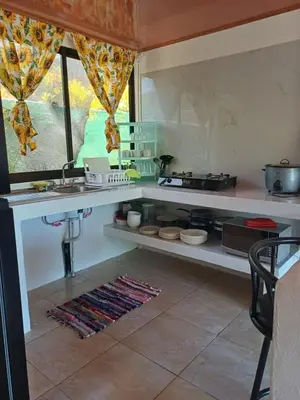 a kitchen with a sink and a counter top at Casitas katia in Tapantí