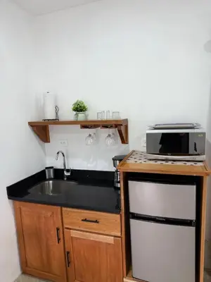 a kitchen with a sink and a microwave at Creekside Lofts #1 in Fortuna