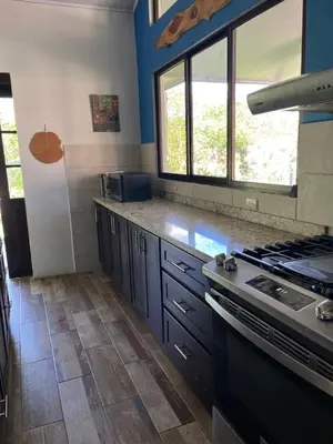a kitchen with a stove and a counter top at Nature, Peace & Tranquility in Northern Costa Rica in Santa Rita