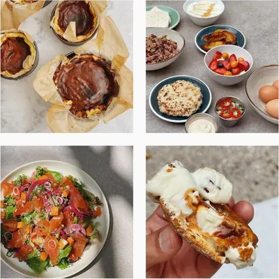 a collage of four pictures of different food items at Lovely space - awesome San Jose view from 26th fl in San José