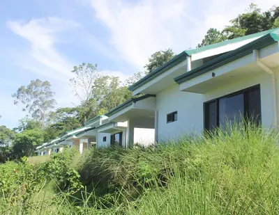 a row of houses with tall grass at Hotel El Arca, Jardín Botánico y Restaurante in Santa Bárbaraa