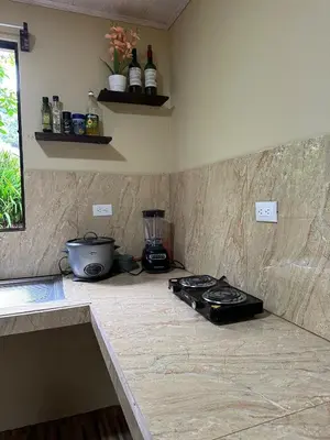 a kitchen with a counter top with a blender on it at Rancho and Modern Rustic House with a Valley View in Venecia