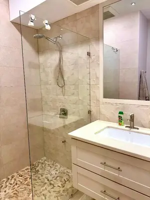a bathroom with a shower and a sink at Villa Dorada 55 in Marbella