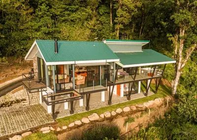 an overhead view of a house with a green roof at CasaYvyra 'i in Sierra