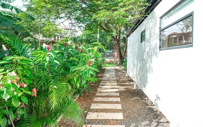 a garden path with plants next to a building at Tropical 4BR Retreat with Private Pool Guest House in Tamarindo