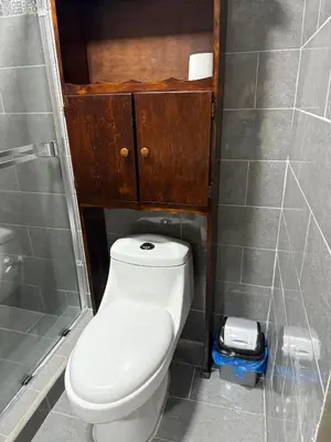 a bathroom with a white toilet and a shower at Casa Tucán Turrialba in Turrialba