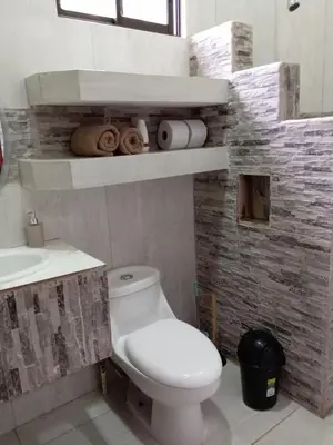 a bathroom with a white toilet and a sink at Hacienda Paraíso Rio Celeste 1 in Rio Celeste