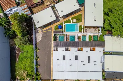 an overhead view of roofs of houses at Macondo Ecolodge Apt 4 - Estrella de Fuego in Coco