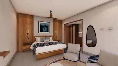 a bedroom with a bed and a chair and a mirror at Royal Grand Resorts - Where guys come to play! Exclusively for men! in Manuel Antonio