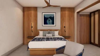 a bedroom with a bed and a ceiling fan at Royal Grand Resorts - Where guys come to play! Exclusively for men! in Manuel Antonio