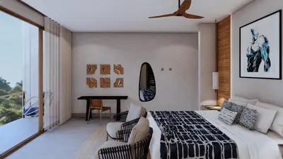 a bedroom with a bed and a table and chairs at Royal Grand Resorts - Where guys come to play! Exclusively for men! in Manuel Antonio