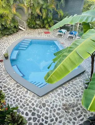 a large swimming pool with two chairs and a palm tree at Manuel Antonio Appartement 4 personnes Terrasse priv in Quepos