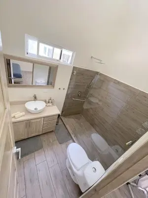 a bathroom with a toilet and a sink and a shower at Paradiselodge - Casa Linda in Platanillo