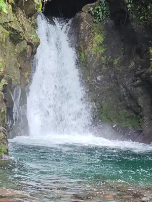 a waterfall on the side of a river at Tropical Crystal House in Guápiles