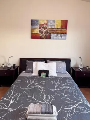 a bedroom with a bed and two night stands at Three Bedroom Spacious Townhome in Coco