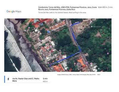 a screenshot of a google maps view of a street at Bird & Surf 2BD Retreat Jungle Views Pool Gym in Jacó