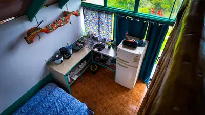 an overhead view of a kitchen with a sink at Finca Buena Vista in Turrialba
