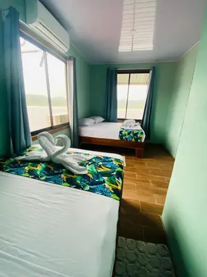 a bedroom with two beds and a window at Apartamento Lirios del Río in Tortuguero
