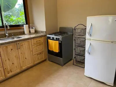 a kitchen with a stove and a refrigerator at Luciernaga in Bahia