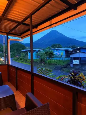 a room with a view of a mountain through a window at Estancia Rincón Verde in Fortuna