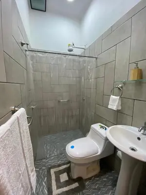 a bathroom with a toilet and a sink at Apt Barrio Mexico in San José