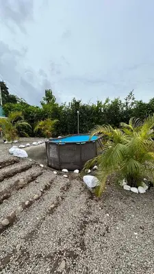 a boat sitting on a beach with a palm tree at Eco Glamping Verde, Bahia Gigante in Puntarenas