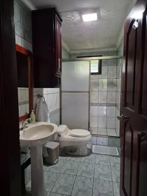 a bathroom with a toilet and a sink at Villa Azul in Abundancia