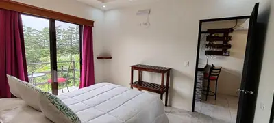 a bedroom with a large bed and a balcony at Monteverde Coati & Sloth Studios Apartaments Hotel in Monteverde Costa Rica