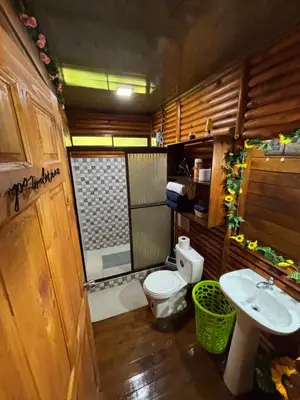 a small bathroom with a toilet and a sink at Cabin in the wood in San Francisco