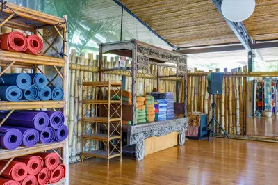 a room filled with lots of different colored goods at Danyasa Eco-Retreat in Dominical