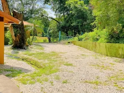 a dirt road next to a fence and trees at Casa Redonda Tranquil House 15 Minutes from Samara by Car in Nicoya