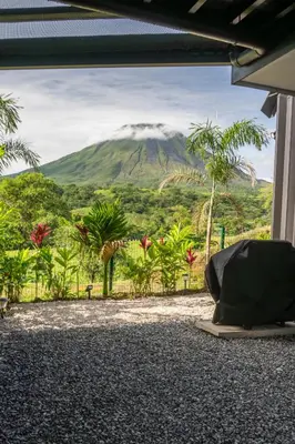 a view of a mountain in the distance at Charming Cabin in La Fortuna wHot Tub Brand new! in Fortuna