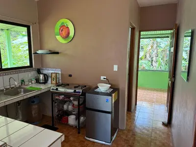 a kitchen with a sink and a stove top oven at NeyHouse in Sarapiquí