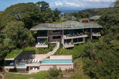 an aerial view of a house with a swimming pool at Villa Coral in Nacascolo