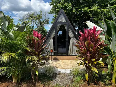 a small house in the middle of some plants at Tilawa La Fortuna Glamping in Ángeles