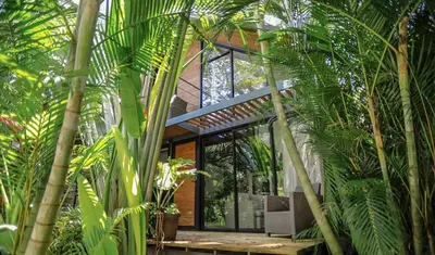 a house in the middle of a forest with palm trees at D'Village 8 - 1 bdr loft in Mal País in Mal País