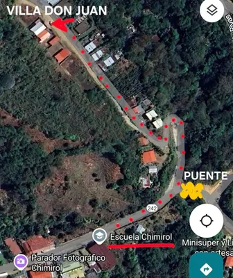 a map of a road with red dots at Villa Don Juan in Rivas