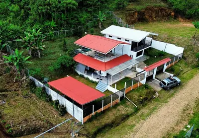 an overhead view of a house with red roof at Villa Don Juan in Rivas