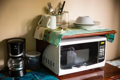 a microwave with a counter top on top of it at Aloha surf Nosara - Kahala Hui Cabanas #1 in Nosara