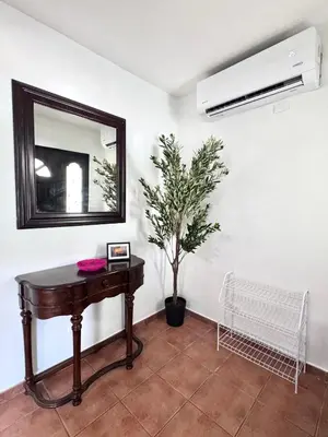 a room with a table and a mirror and a plant at Gorgeous Three Bedroom Townhouse in Coco