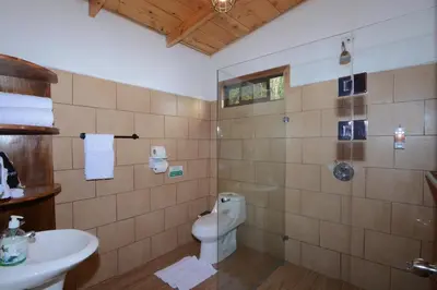 a bathroom with a toilet and a sink at Las Marias Monteverde - Mountain View Cottages & Gardens in Monteverde Costa Rica
