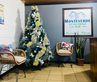 a christmas tree in a room with two chairs at Monteverde Ecolodge in Monteverde Costa Rica