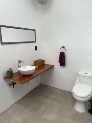 a bathroom with a sink and a toilet at Finca Chavela in Buenos Aires